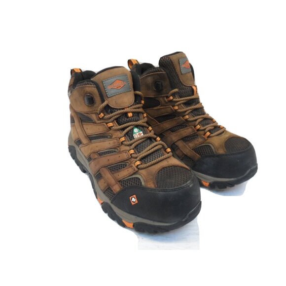 MERRELL Men's MOAB 2 VERTEX MID Waterproof Composite Toe Work Boot Brown 9.5W - Picture 1 of 9